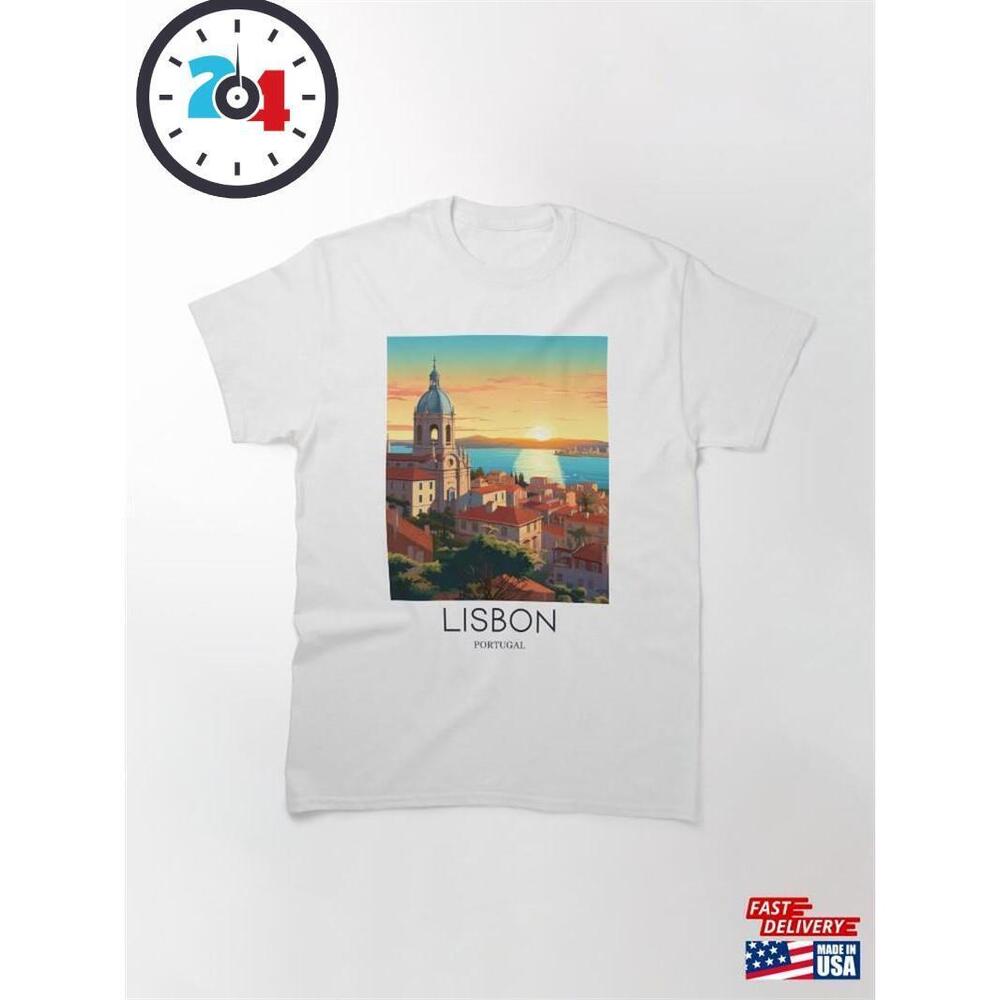A Pop Art Travel Print Of Lisbon Portugal Classic T-Shirt  Unisex
